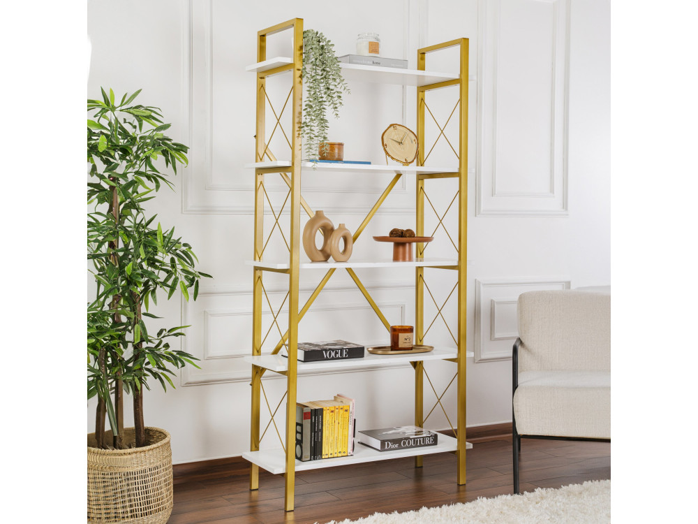 Estante de madeira "Elysian" - 90 x 33 x 180 cm - Ouro branco