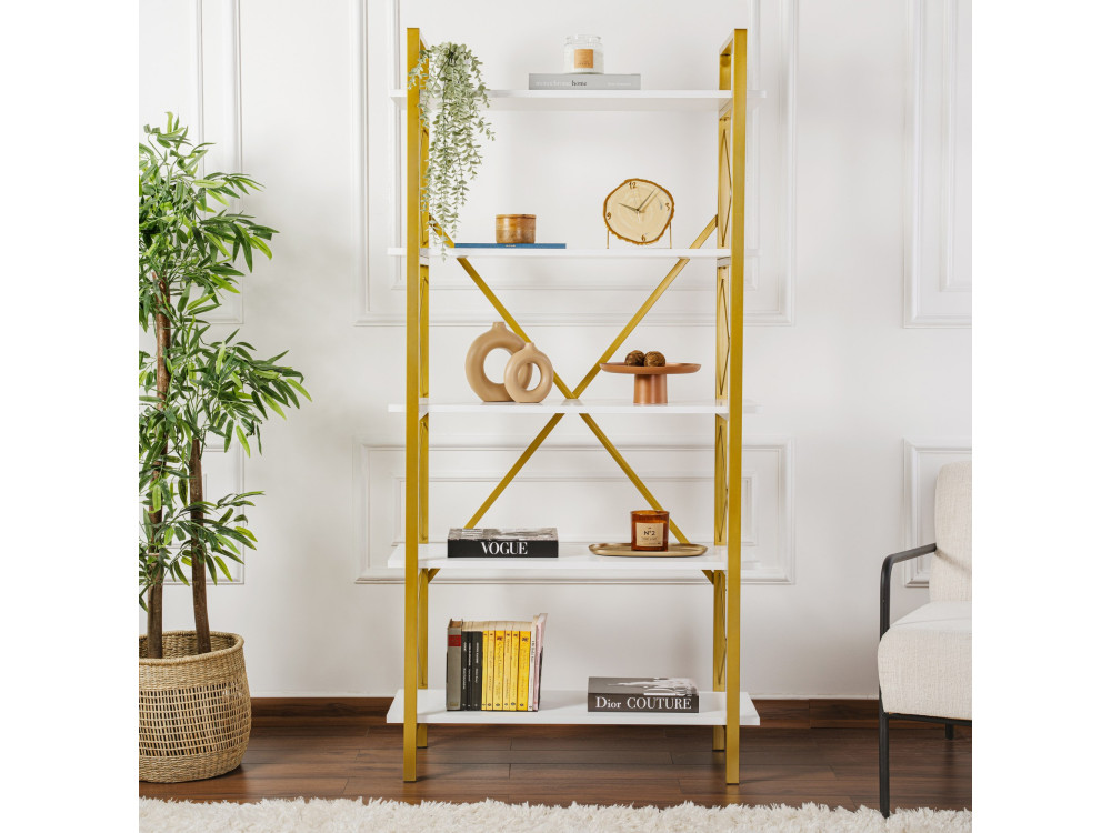 Estante de madeira "Elysian" - 90 x 33 x 180 cm - Ouro branco