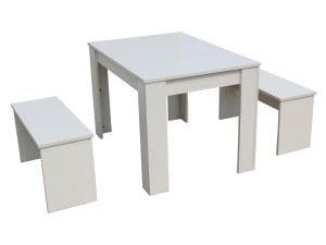 Mesa com 2 bancos "Tino" - 110 x 74 x 70 cm - Branco