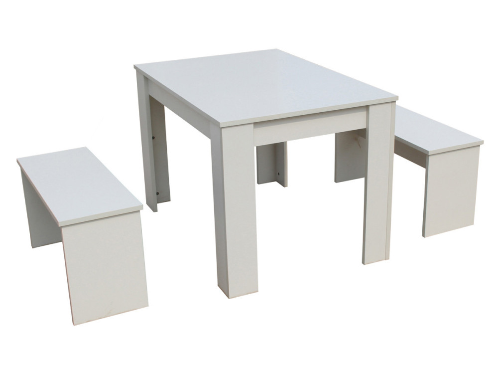 Mesa com 2 bancos "Tino" - 110 x 74 x 70 cm - Branco