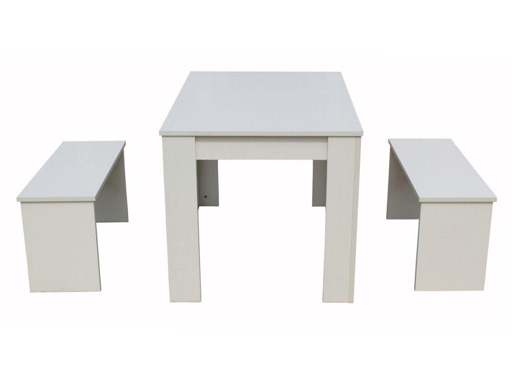 Mesa com 2 bancos "Tino" - 110 x 74 x 70 cm - Branco