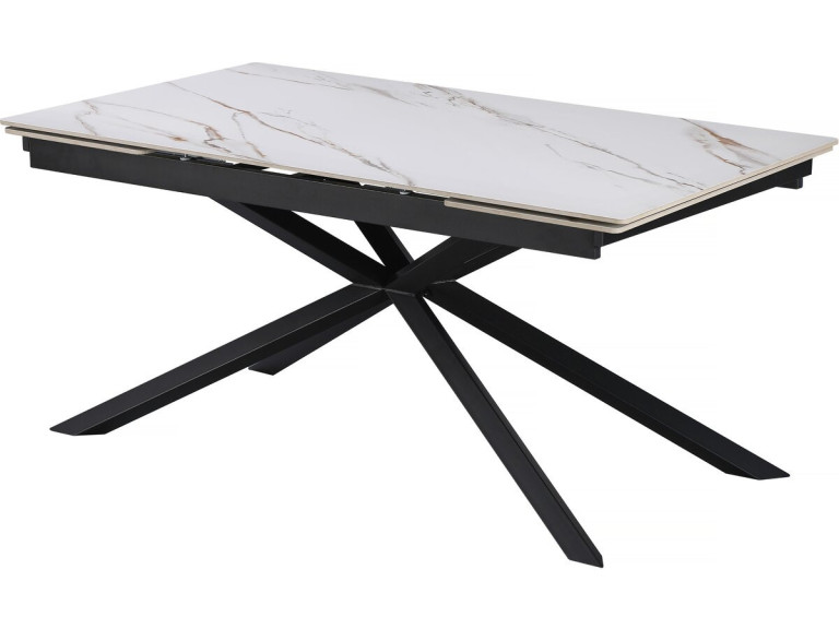 Mesa de jantar extensível em cerâmica para 6 a 10 pessoas "Celeste" - Branco marmoreado dourado