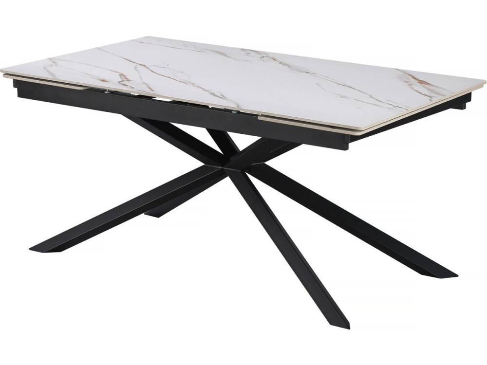 Mesa de jantar extensível em cerâmica para 6 a 10 pessoas "Celeste" - Branco marmoreado dourado
