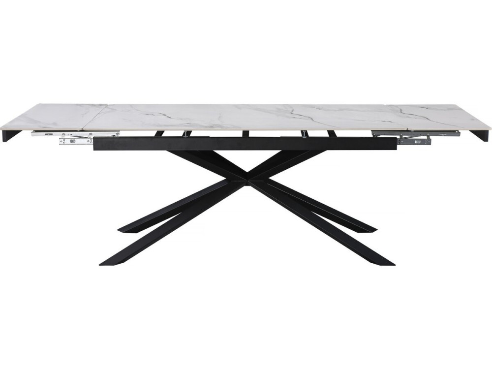 Mesa de jantar extensível em cerâmica para 6 a 10 pessoas "Celeste" - Branco marmoreado dourado