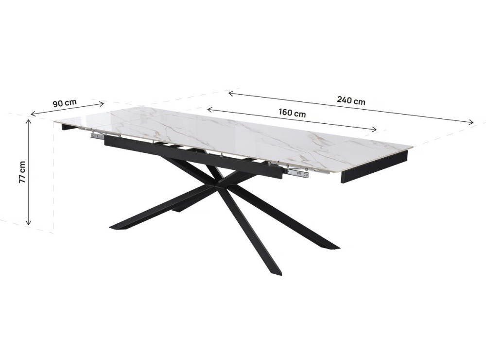 Mesa de jantar extensível em cerâmica para 6 a 10 pessoas "Celeste" - Branco marmoreado dourado