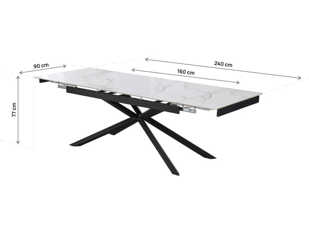 Mesa de jantar extensível em cerâmica para 6 a 10 pessoas "Celeste" - Branco marmoreado cinzento