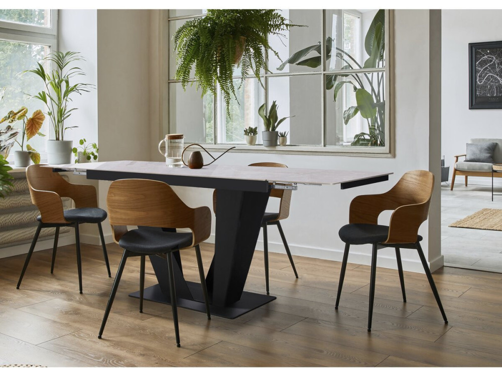 Mesa de jantar extensível em cerâmica - 160/240 cm - 6 a 10 pessoas "Nova" - Cinza marmoreado