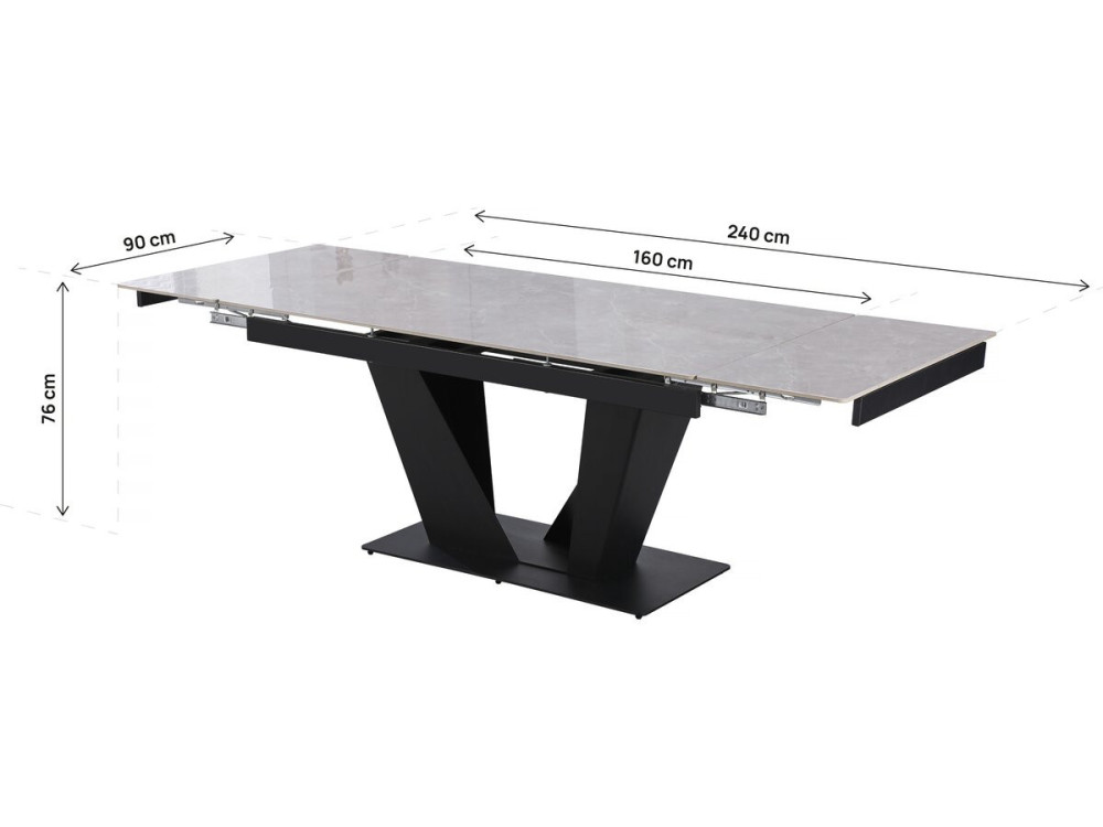 Mesa de jantar extensível em cerâmica - 160/240 cm - 6 a 10 pessoas "Nova" - Cinza marmoreado