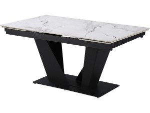 Mesa de jantar extensível em cerâmica - 160/240 cm - 6 a 10 pessoas "Nova" - Branco marmoreado cinzento