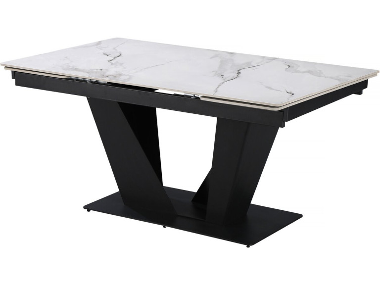 Mesa de jantar extensível em cerâmica - 160/240 cm - 6 a 10 pessoas "Nova" - Branco marmoreado cinzento