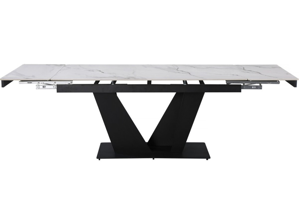 Mesa de jantar extensível em cerâmica - 160/240 cm - 6 a 10 pessoas "Nova" - Branco marmoreado cinzento