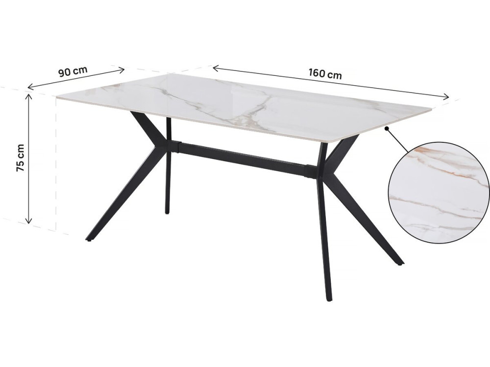 Mesa de jantar em cerâmica "Boréal" - 4 a 6 pessoas - 160 cm - Branca
