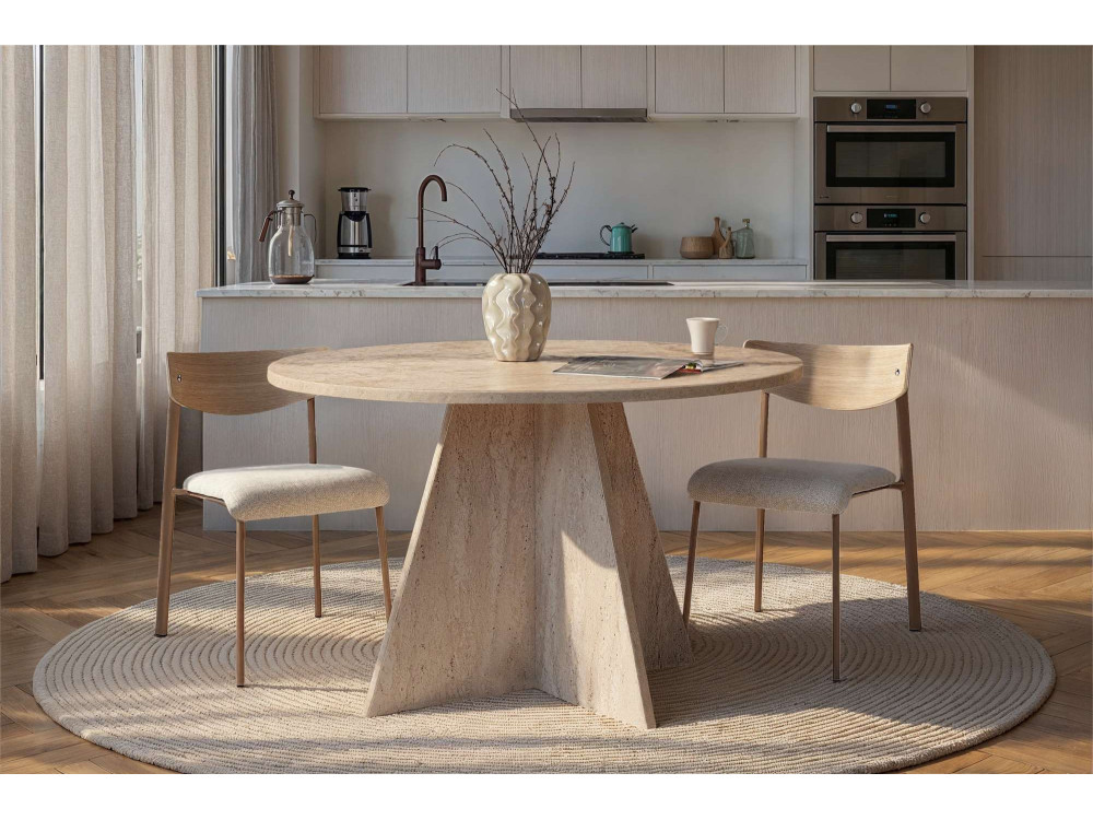 Mesa de jantar de madeira "Virella" - 120 x 120 x 75 cm - Travertino