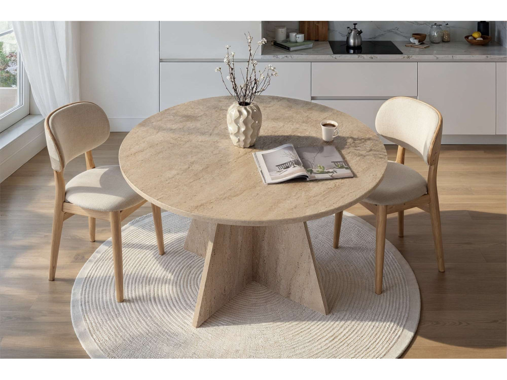 Mesa de jantar de madeira "Virella" - 120 x 120 x 75 cm - Travertino