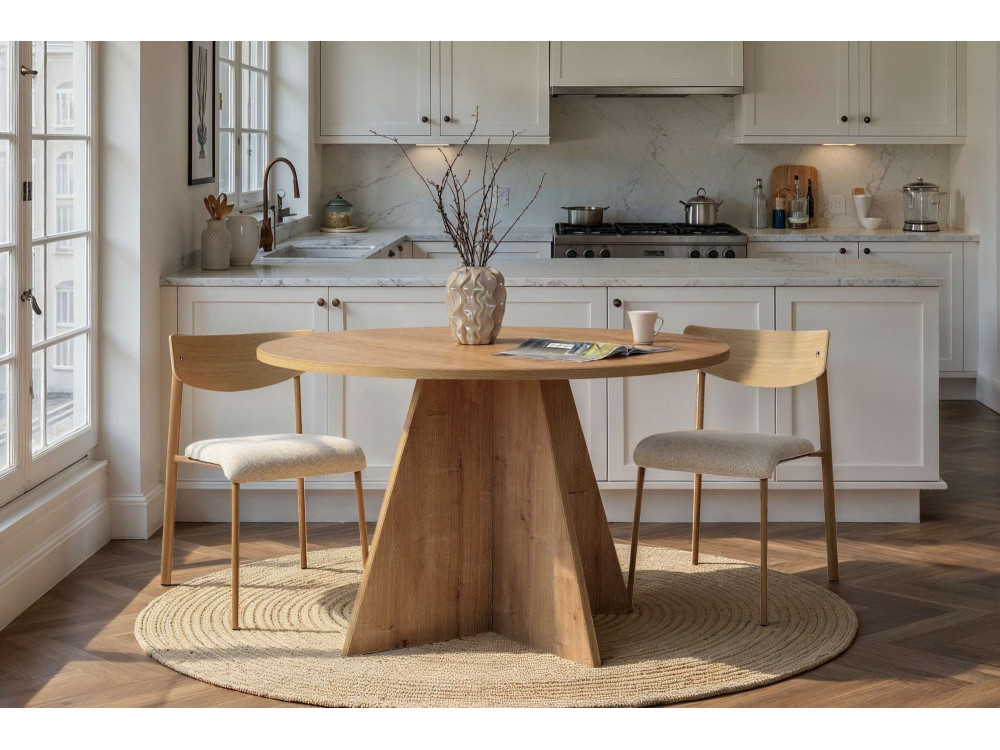Mesa de jantar de madeira "Virella" - 120 x 120 x 75 cm - Carvalho Safira