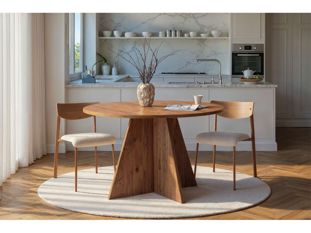 Mesa de jantar de madeira "Virella" - 120 x 120 x 75 cm - Pinheiro Atlântico