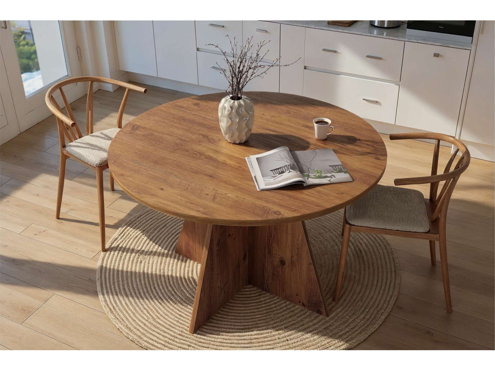 Mesa de jantar de madeira "Virella" - 120 x 120 x 75 cm - Pinheiro Atlântico