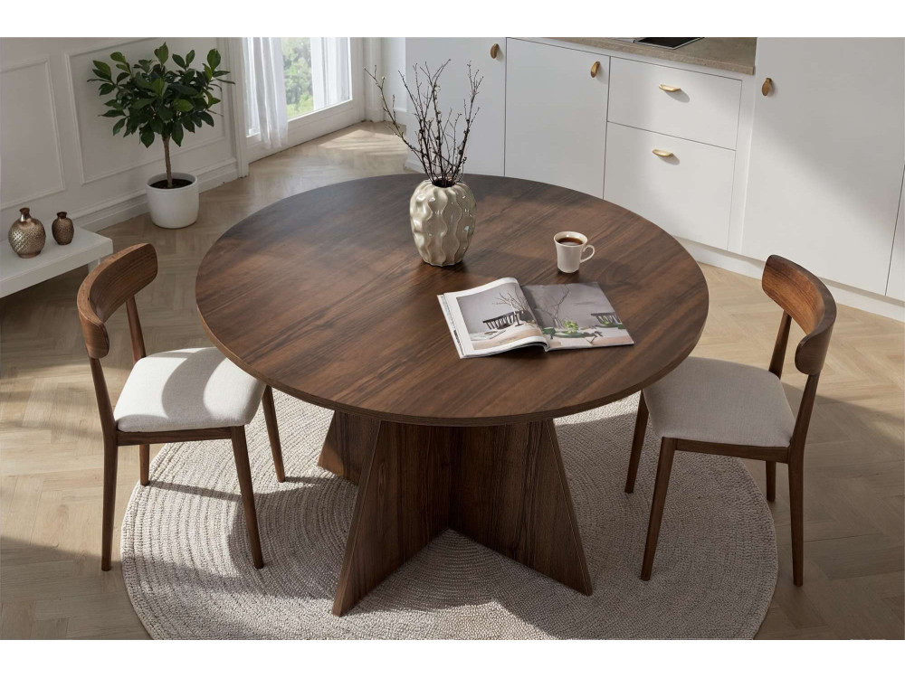 Mesa de jantar de madeira "Virella" - 120 x 120 x 75 cm - Nogueira