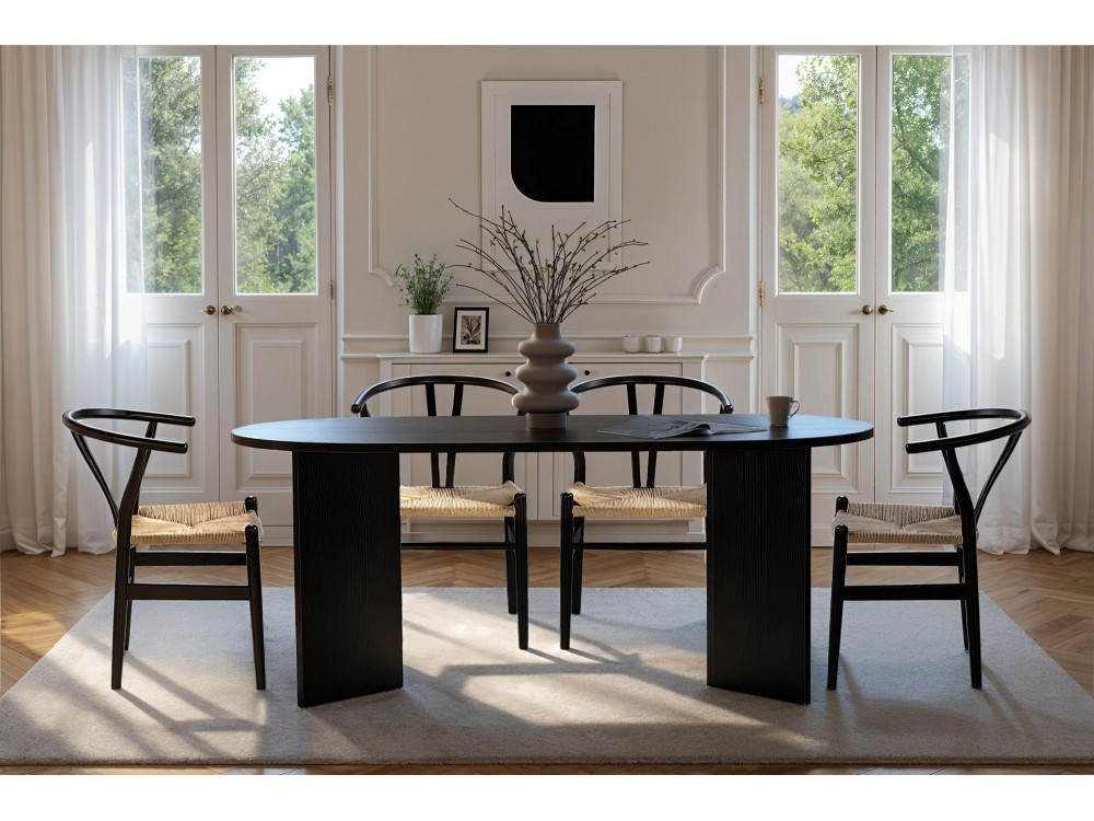 Mesa de jantar de madeira "Sablin" - 180 x 89 x 75 cm - Madeira preta