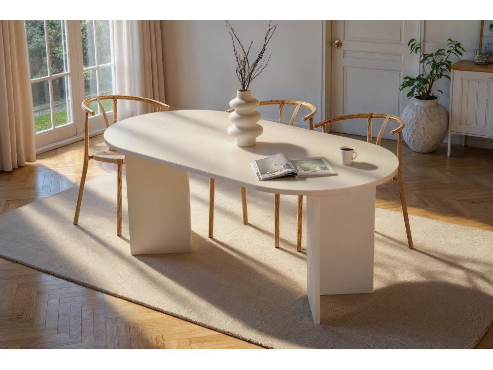Mesa de jantar de madeira "Sablin" - 180 x 89 x 75 cm - Madeira branca