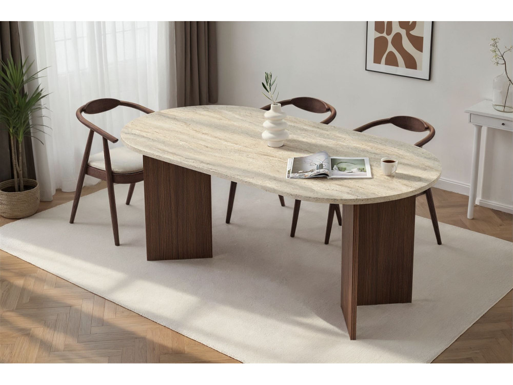 Mesa de jantar de madeira "Sablin" 180 x 90 x 75 cm - Travertino
