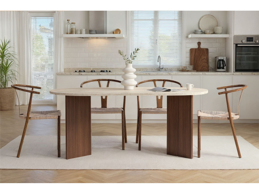 Mesa de jantar de madeira "Sablin" 180 x 90 x 75 cm - Travertino