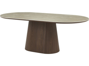 Mesa de jantar oval em pedra e madeira "Portofino" - 8 lugares sentados - Travertino e castanho