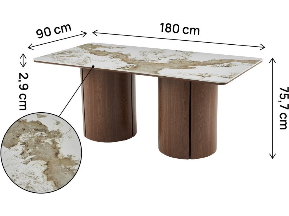 Mesa de jantar retangular em cerâmica Pendora "Milano" - 6 lugares - Castanho