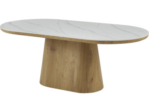 Mesa de jantar oval de madeira cerâmica "Bellagio" - 8 lugares - Branco e castanho