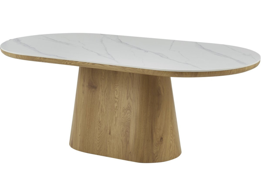 Mesa de jantar oval de madeira cerâmica "Bellagio" - 8 lugares - Branco e castanho