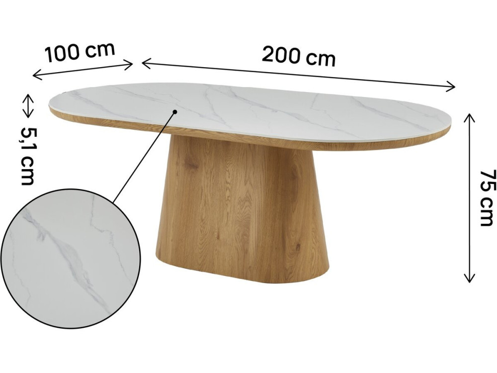 Mesa de jantar oval de madeira cerâmica "Bellagio" - 8 lugares - Branco e castanho