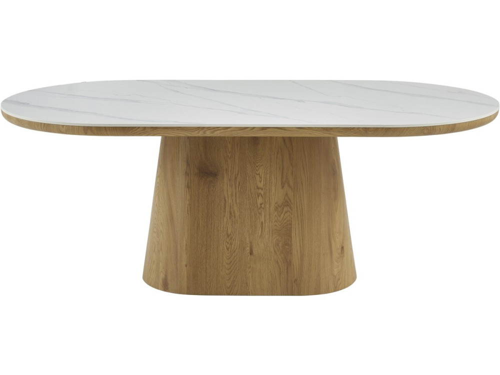 Mesa de jantar oval de madeira cerâmica "Bellagio" - 8 lugares - Branco e castanho