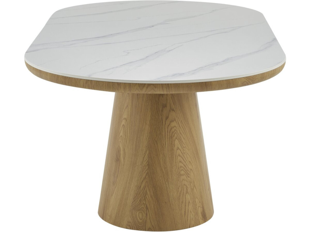 Mesa de jantar oval de madeira cerâmica "Bellagio" - 8 lugares - Branco e castanho
