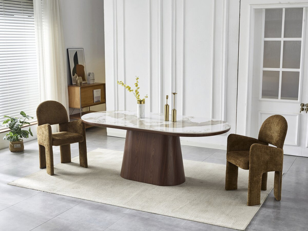 Mesa de jantar oval em cerâmica Pandora "Bellagio" - 8 lugares - Bege