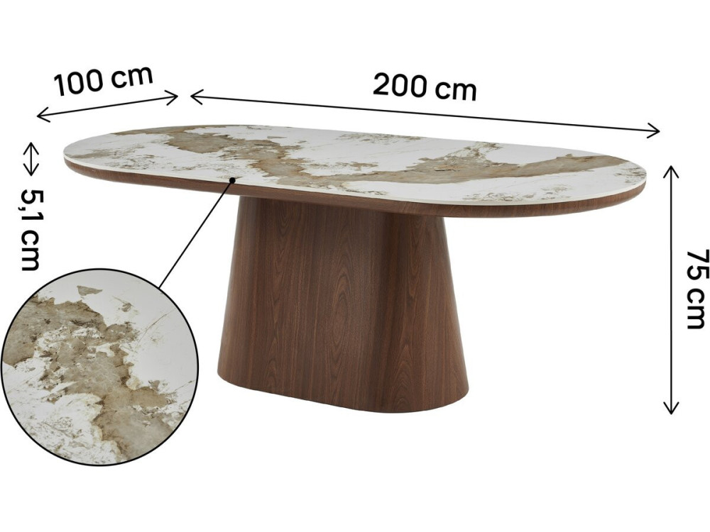 Mesa de jantar oval em cerâmica Pandora "Bellagio" - 8 lugares - Bege