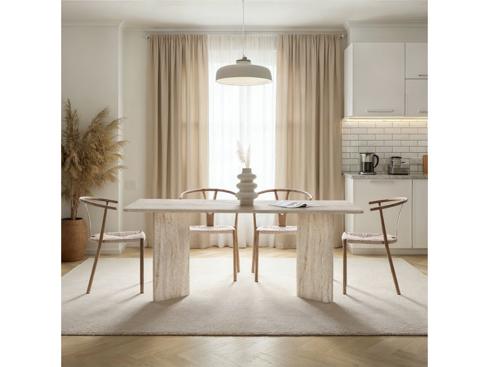 Mesa de jantar de madeira "Linza" 180 x 90 x 75 cm - Travertino