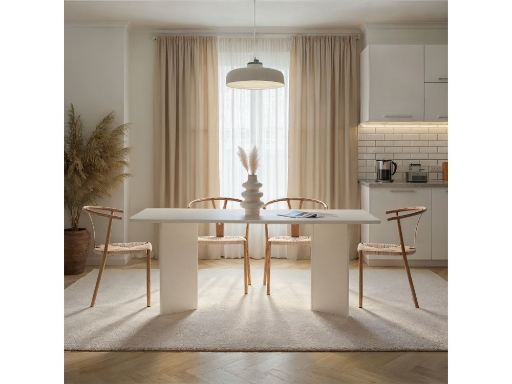Mesa de jantar de madeira "Linza" 180 x 90 x 75 cm - Madeira branca