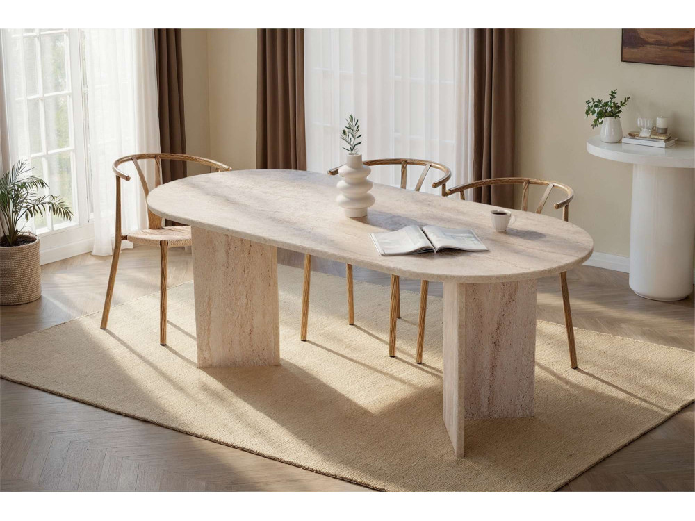 Mesa de jantar de madeira "Sabella" 200 x 90 x 75 cm - Travertino