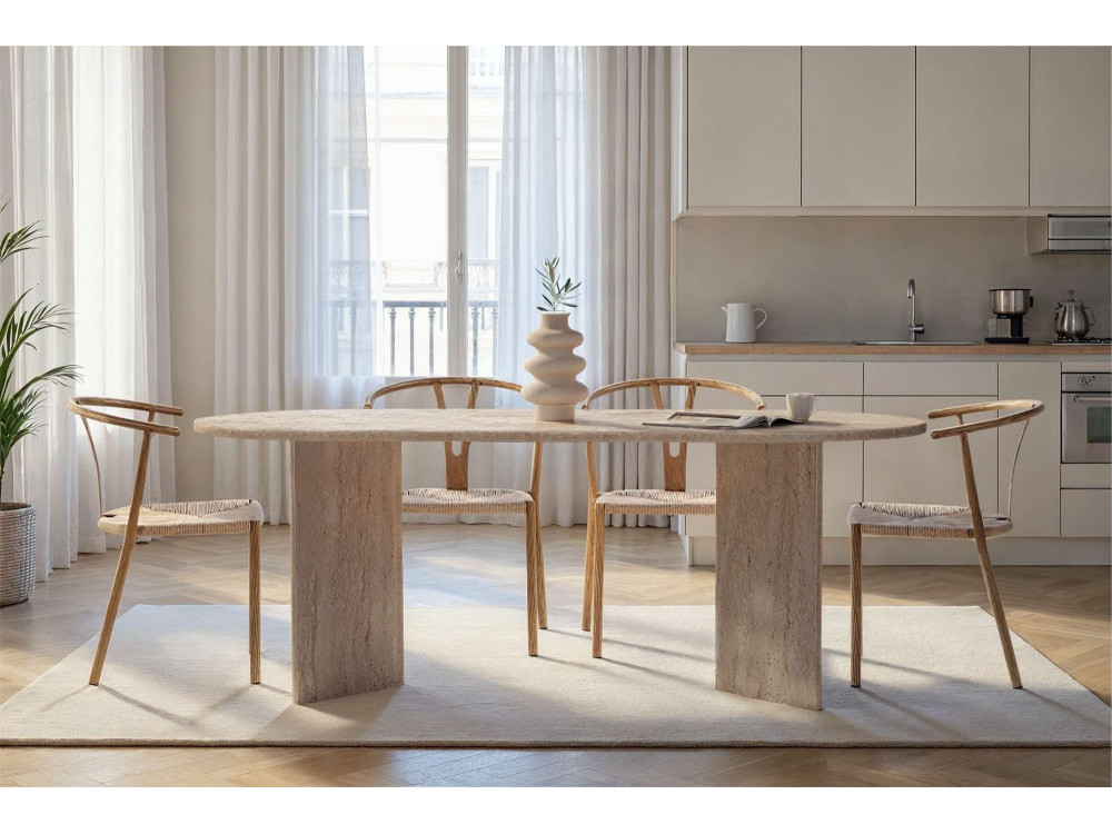 Mesa de jantar de madeira "Sabella" 200 x 90 x 75 cm - Travertino