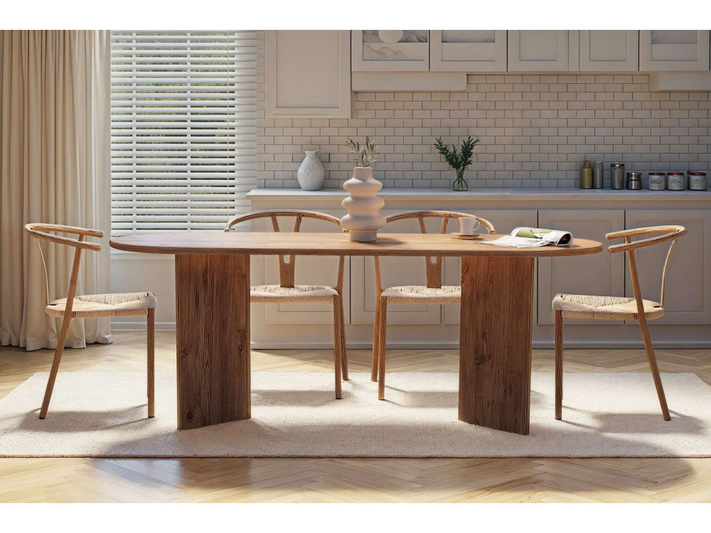 Mesa de jantar de madeira "Sabella" 200 x 90 x 75 cm - Pinho Atlântico