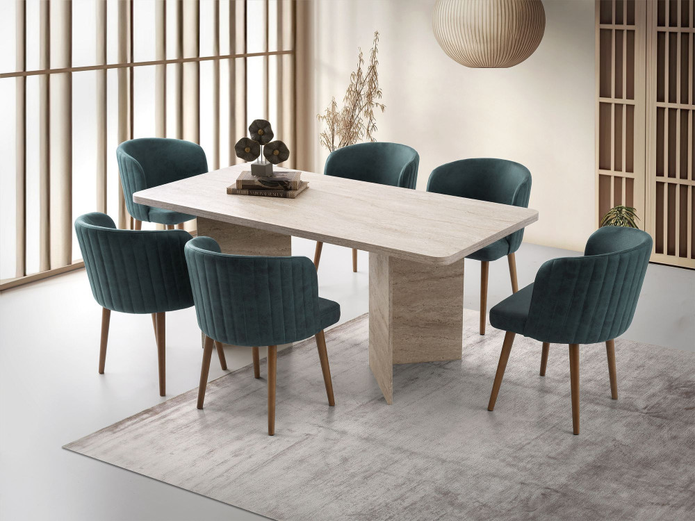 Mesa de jantar de madeira "Lizzard" 180 x 90 x 77 cm - Travertino