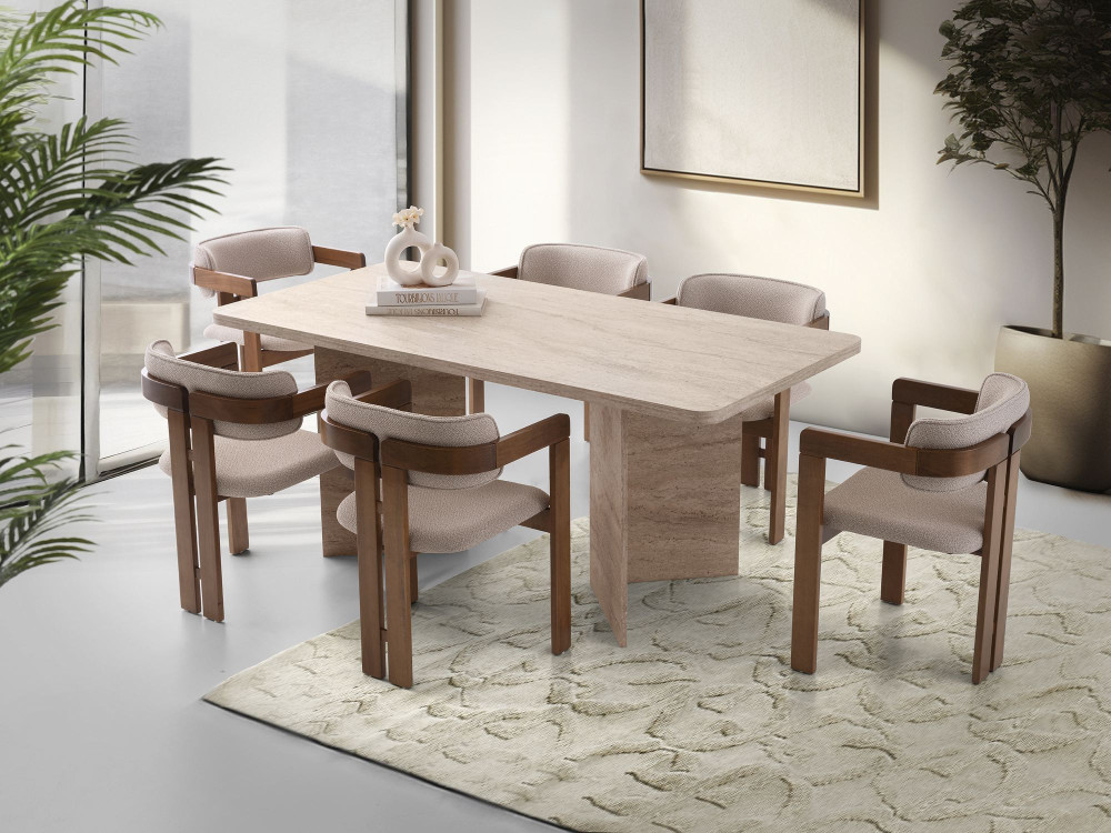 Mesa de jantar de madeira "Lizzard" 180 x 90 x 77 cm - Travertino
