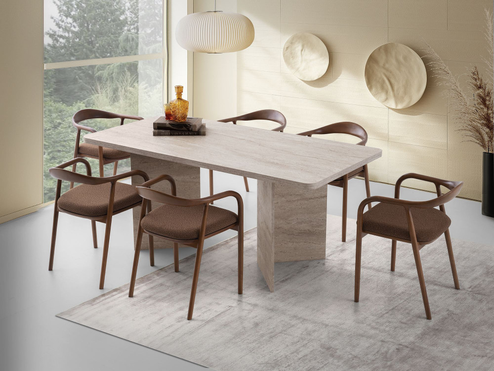 Mesa de jantar de madeira "Lizzard" 180 x 90 x 77 cm - Travertino
