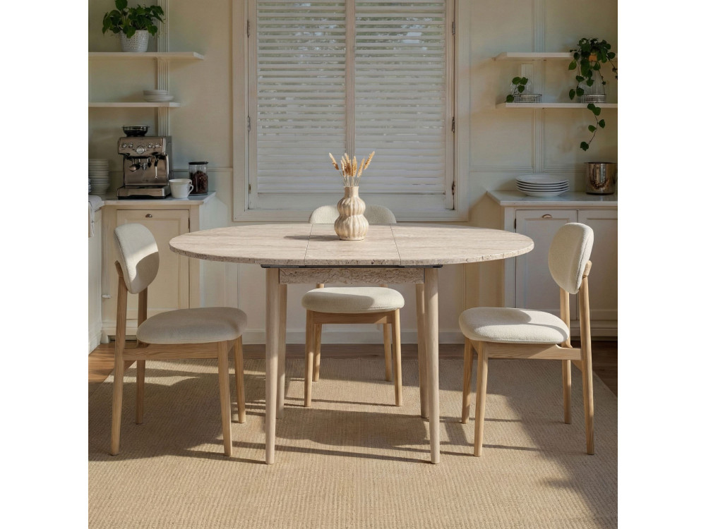 Mesa de jantar extensível de madeira "Viona" 100 x 100 x 75 cm - Travertino