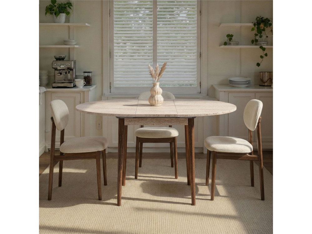 Mesa de jantar extensível de madeira "Viona" 100 x 100 x 75 cm - Travertino