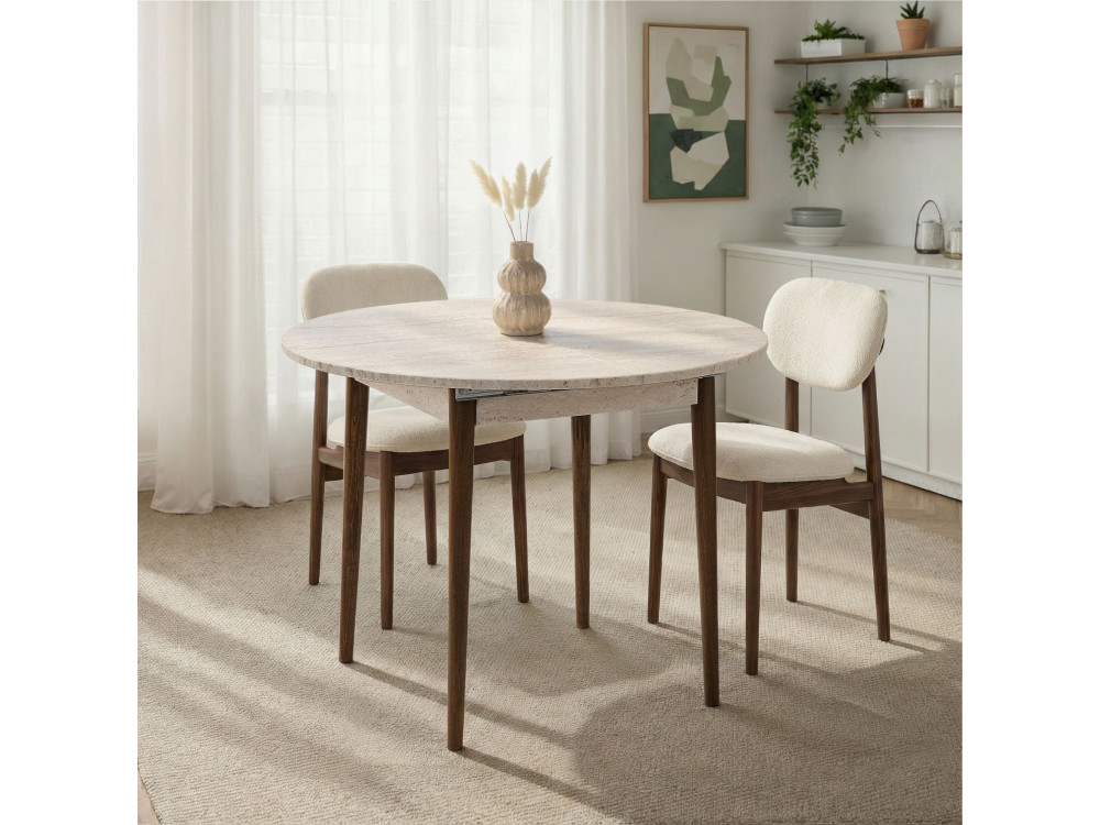 Mesa de jantar extensível de madeira "Viona" 100 x 100 x 75 cm - Travertino