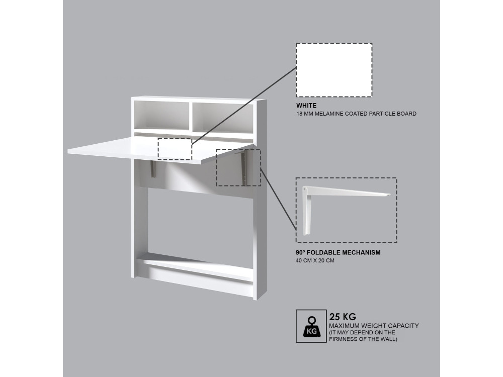 Mesa de jantar dobrável de madeira "Bracked" - 70 x 15 x 96 cm - Branco
