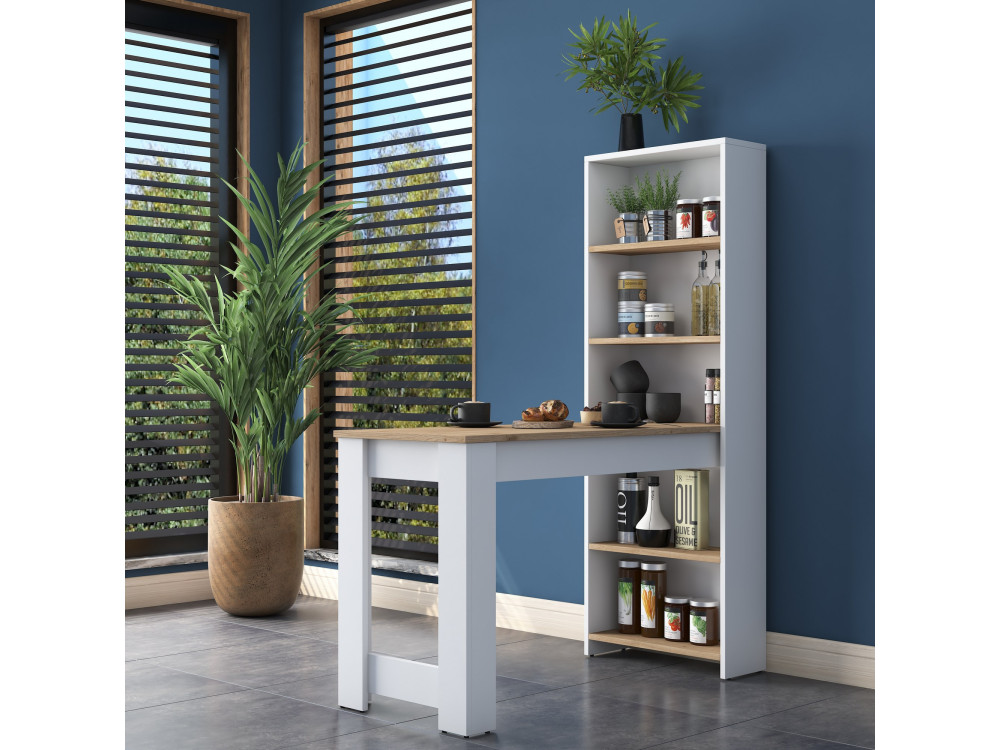 Mesa de jantar de madeira "Jong" com prateleiras - 120 x 54 x 154 cm - Castanho