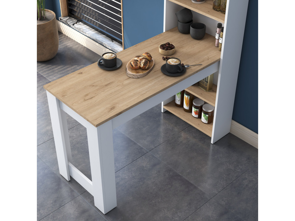 Mesa de jantar de madeira "Jong" com prateleiras - 120 x 54 x 154 cm - Castanho