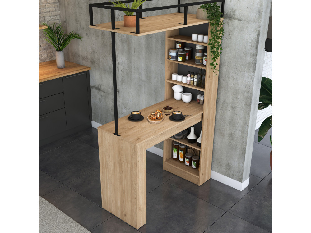 Mesa de jantar de madeira "Jacob" com prateleiras - 120 x 56 x 199 cm - Castanho